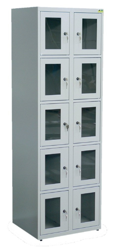 Faecherschrank mit 10 Plexiglas Tueren - 2 Abteile je 5 Faecher